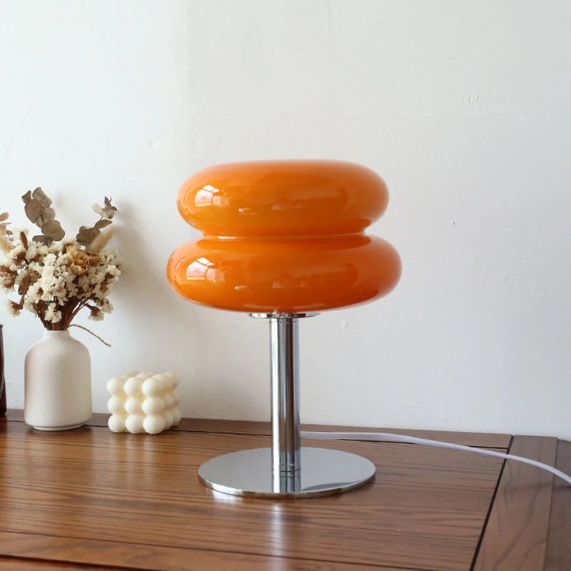 Aurora Macaron Warm Glow Table Lamp - Retro Glass Design for Cozy Living Rooms