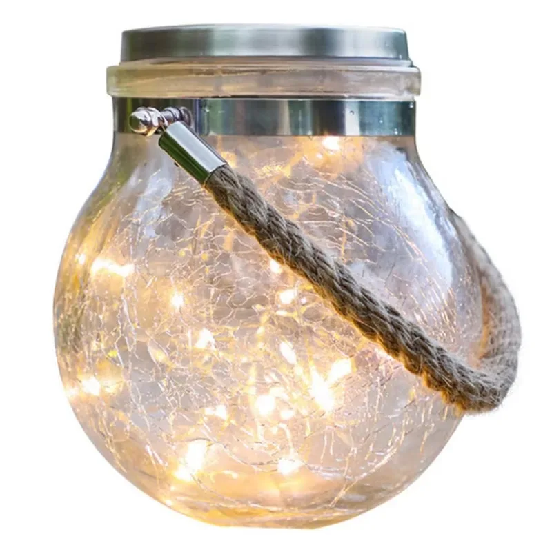 AmberGlow Cracked Glass Solar Lantern – Warm Hanging Garden Light for Outdoor Decor - Image 5