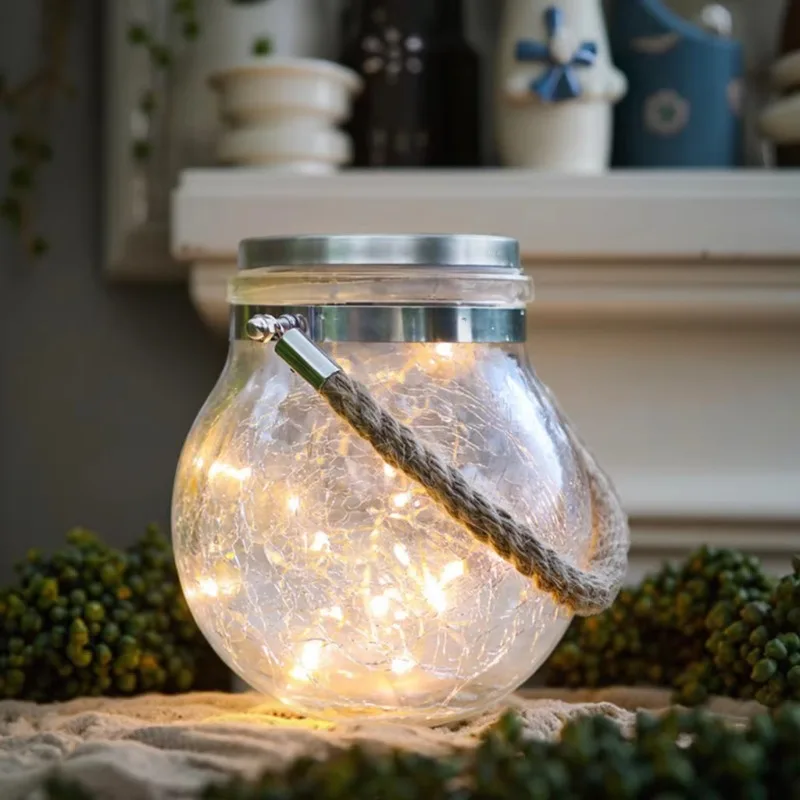 AmberGlow Cracked Glass Solar Lantern – Warm Hanging Garden Light for Outdoor Decor - Image 3