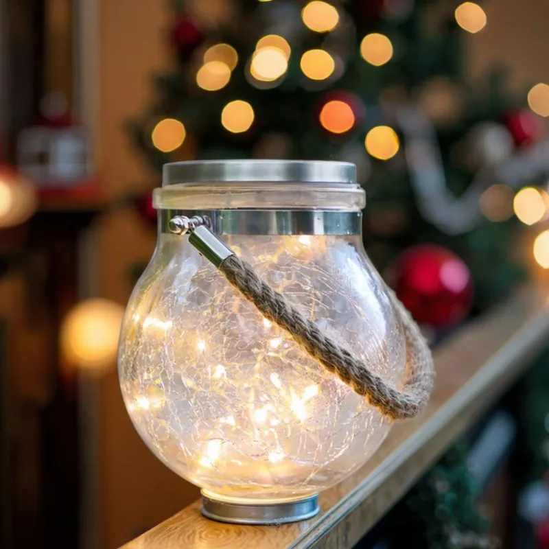 AmberGlow Cracked Glass Solar Lantern – Warm Hanging Garden Light for Outdoor Decor - Image 4