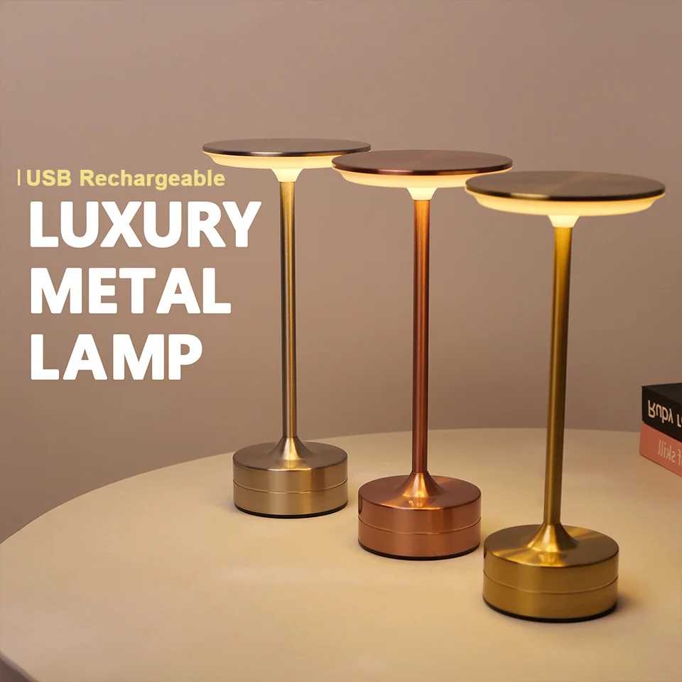 Aurelia Luxe Metal Touch Table Lamp – Rechargeable Dimmable LED Table Light for Modern Home Decor