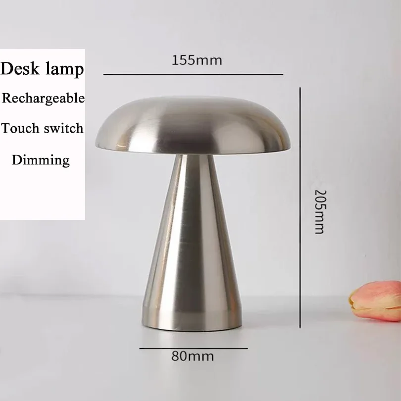 LumeSteel Mushroom Touch Lamp – Modern Rechargeable Metal Table Light with Warm Dimming - Image 4